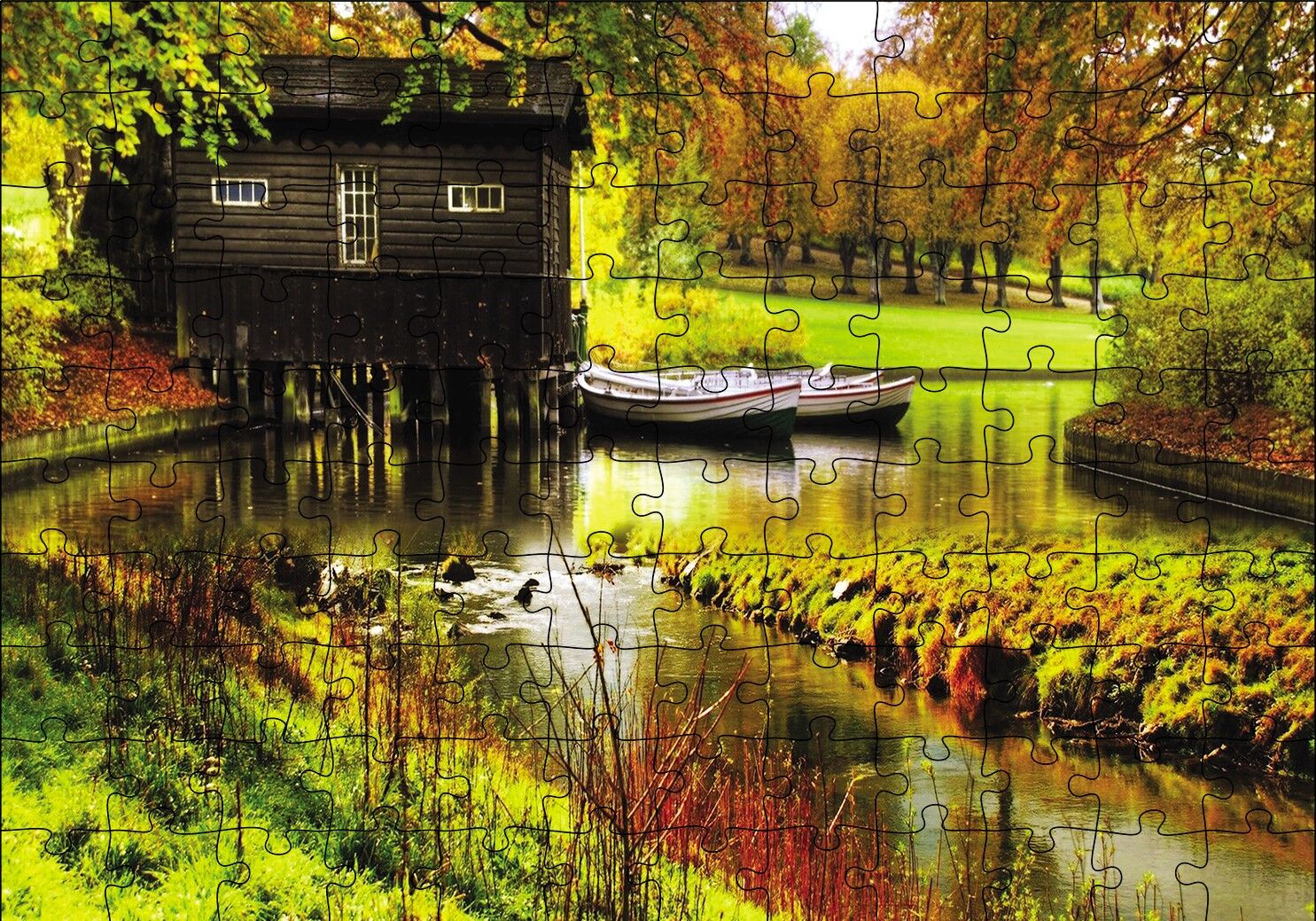 Göl Evi Kayık Puzzle Yapboz MDF Ahşap