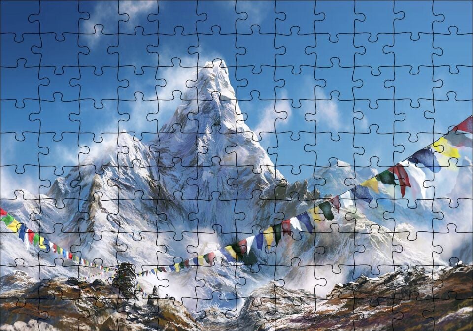 Himalayalarda Dua Bayrakları Puzzle Yapboz MDF Ahşap