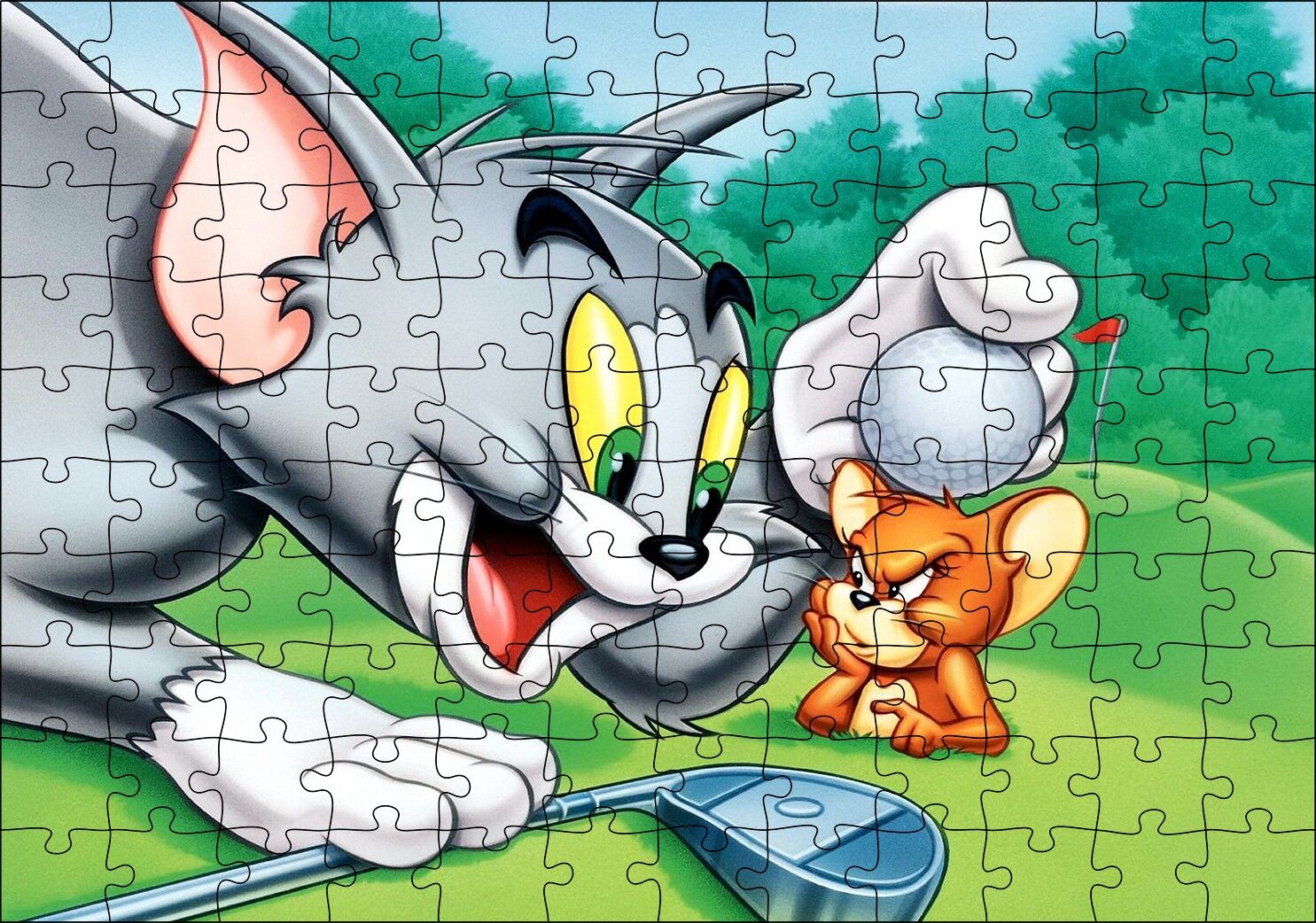 Tom Ve Jerry Golf Sahası Puzzle Yapboz MDF Ahşap 120 Parça 24 cm X 34 cm