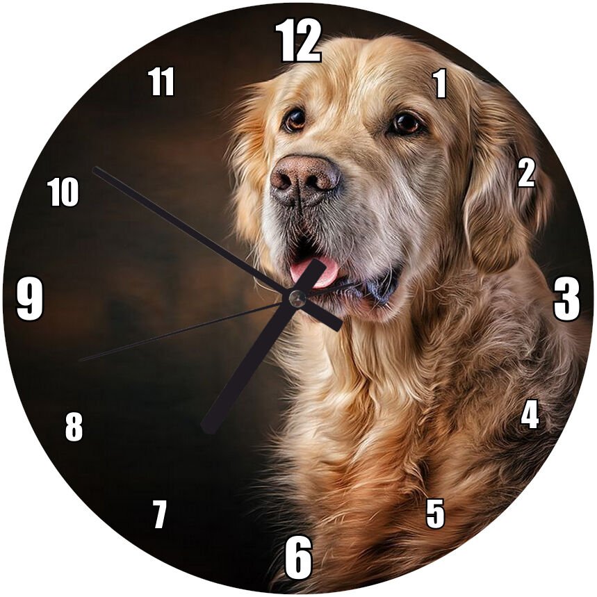 Güzel Golden Retriever Köpek Resimleri Mdf Ahşap Duvar Saati 30 cm Çap