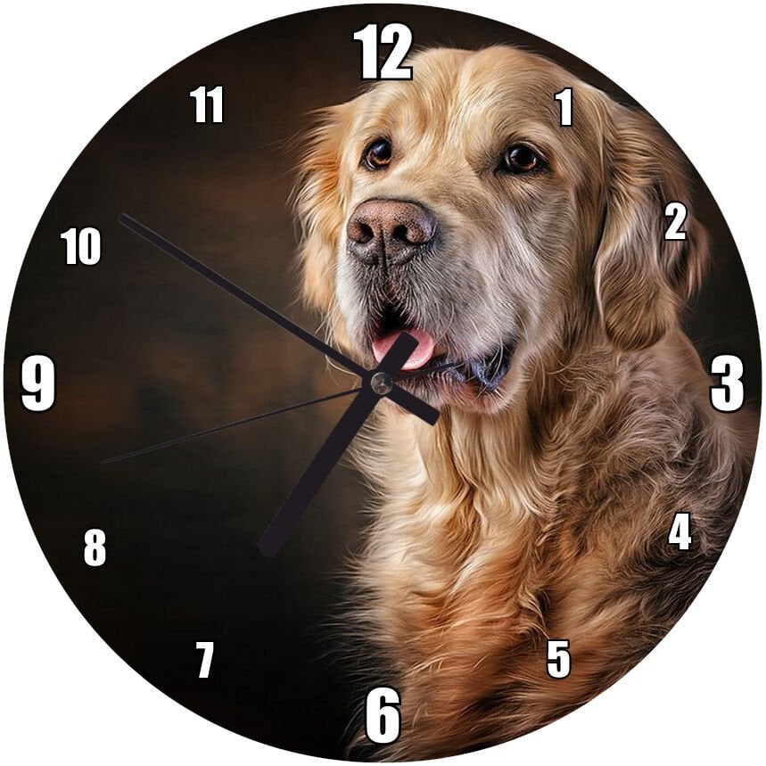 Güzel Golden Retriever Köpek Resimleri Mdf Ahşap Duvar Saati 30 cm Çap
