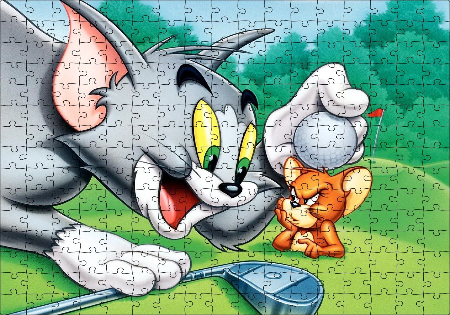 Tom Ve Jerry Golf Sahası Puzzle Yapboz MDF Ahşap 255 Parça 34 cm X 49 cm