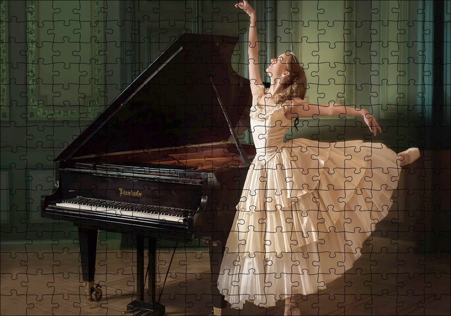 Piyano ve Balerin Puzzle Yapboz MDF Ahşap 255 Parça 34 cm X 49 cm