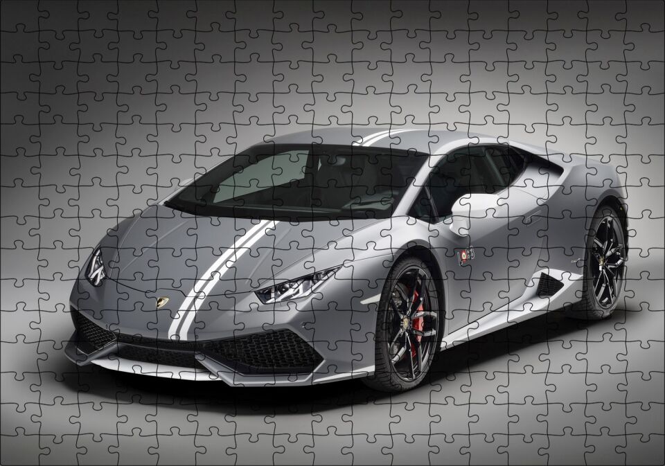 Lamborghini Huracan LP 610 Gri Puzzle Yapboz MDF Ahşap 255 Parça 34 cm X 49 cm