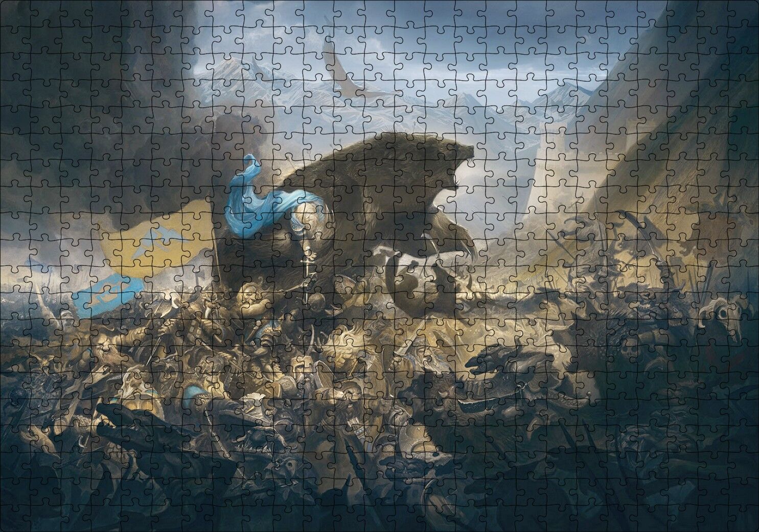 Savaş Alanında Savaşçılar ve Dev Ayı Puzzle Yapboz MDF Ahşap 500 Parça 49 cm X 68 cm