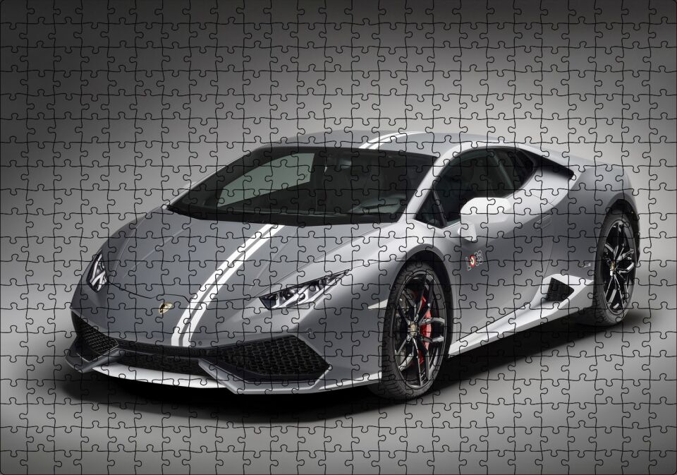 Lamborghini Huracan LP 610 Gri Puzzle Yapboz MDF Ahşap 500 Parça 49 cm X 68 cm