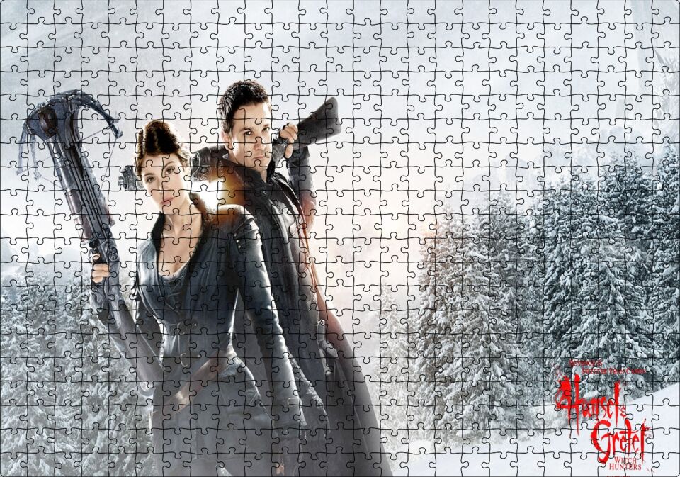 Fantezi Gretel Hansel Avcılar Silahlar Kış Cadı Puzzle Yapboz MDF Ahşap 500 Parça 49 cm X 68 cm