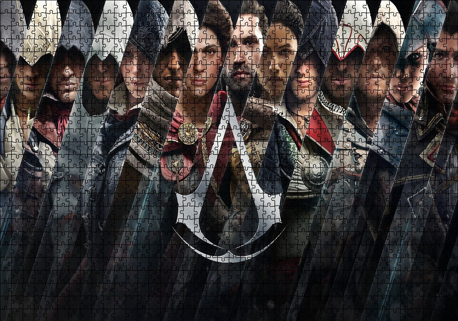 Assassins Creed Dikey Şeritler Tüm Karakterler Puzzle Yapboz MDF Ahşap 1000 Parça 49 cm X 68 cm