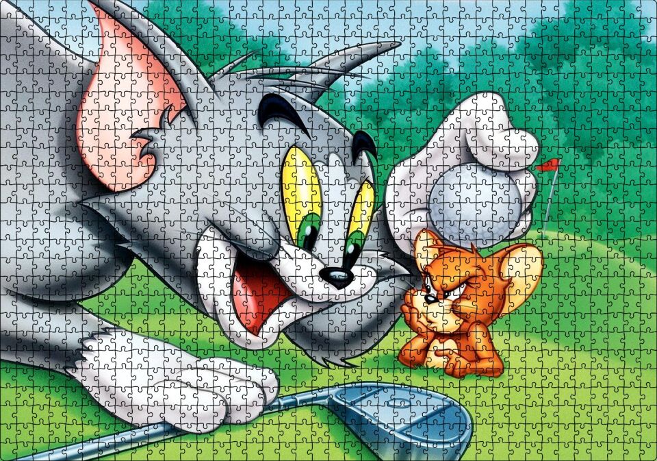 Tom Ve Jerry Golf Sahası Puzzle Yapboz MDF Ahşap 1000 Parça 49 cm X 68 cm