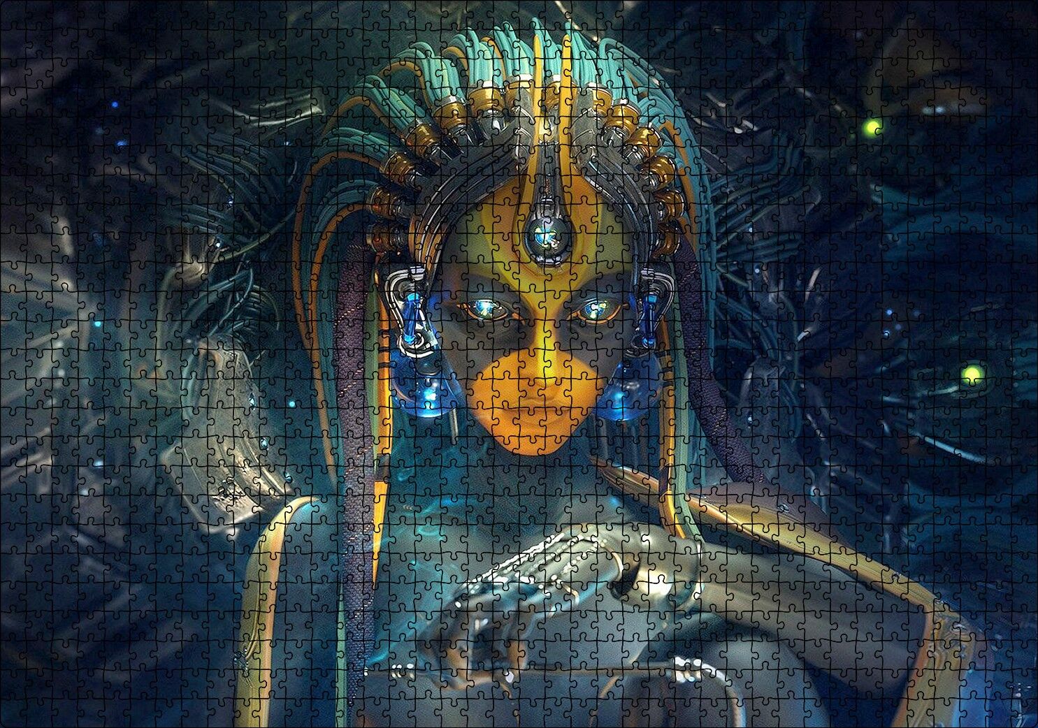 Kadın Cyborg Dijital Sanat Puzzle Yapboz MDF Ahşap 1000 Parça 49 cm X 68 cm
