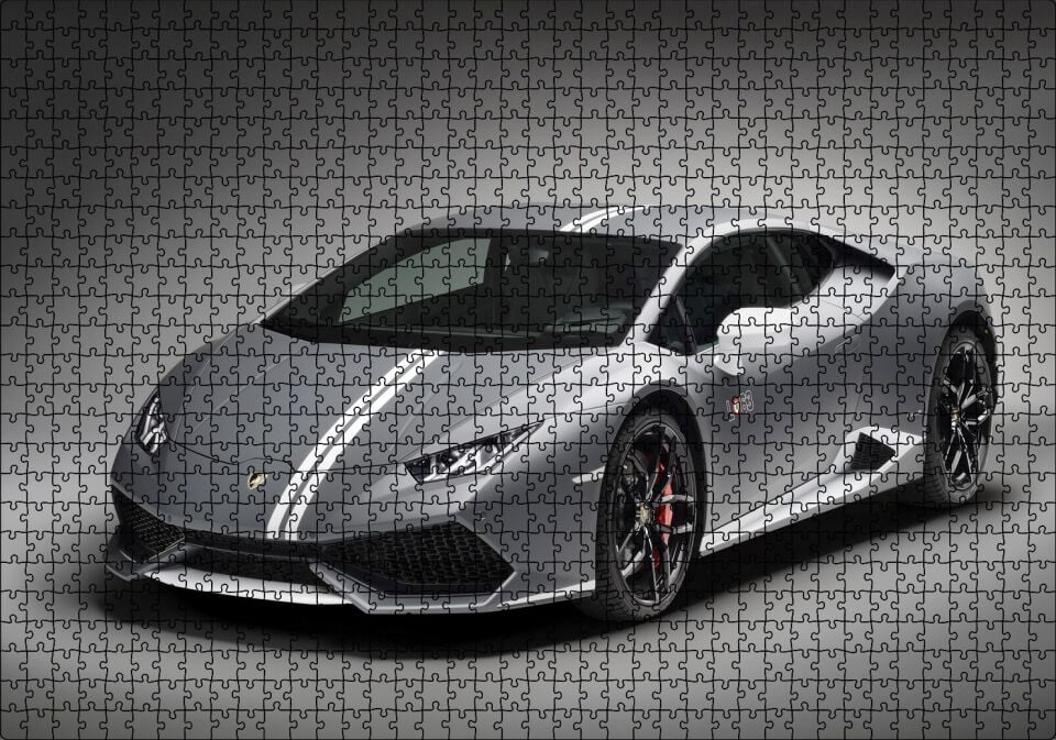 Lamborghini Huracan LP 610 Gri Puzzle Yapboz MDF Ahşap 1000 Parça 49 cm X 68 cm
