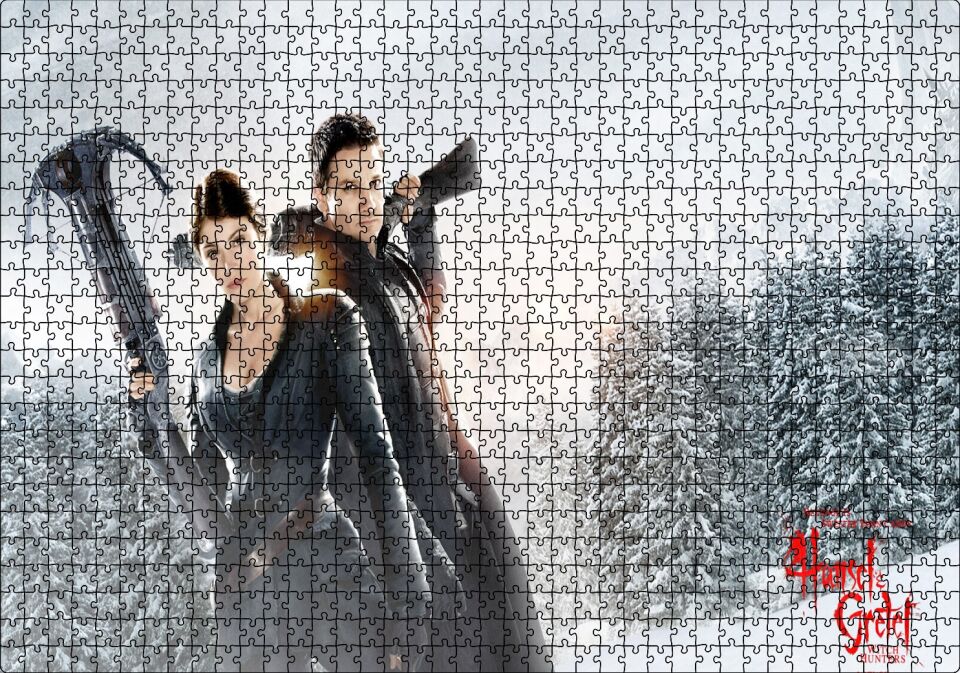 Fantezi Gretel Hansel Avcılar Silahlar Kış Cadı Puzzle Yapboz MDF Ahşap 1000 Parça 49 cm X 68 cm