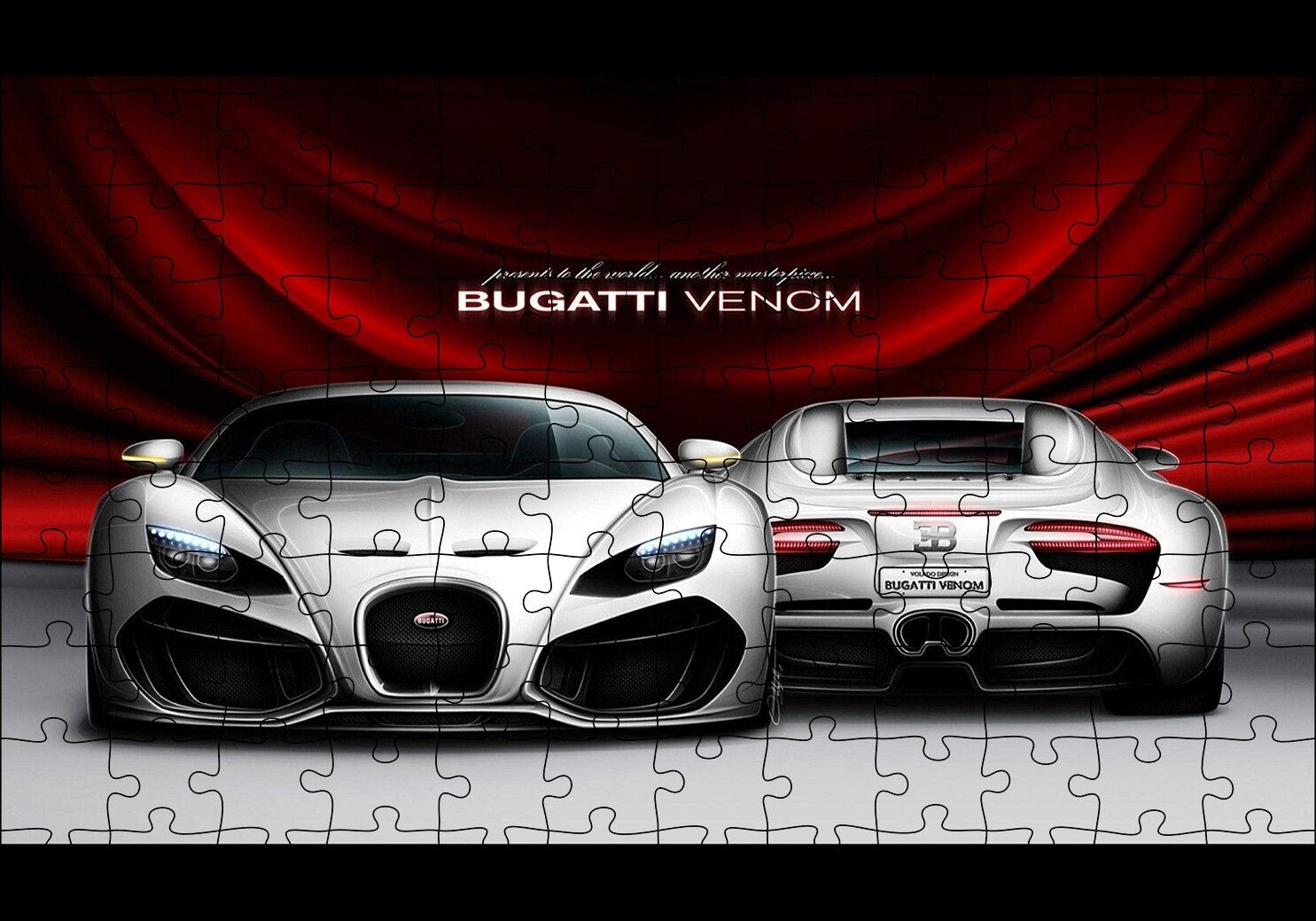 Gri Bugatti Venom Ön ve Arka Görünüş Puzzle Yapboz MDF Ahşap 120 Parça 24 cm X 34 cm