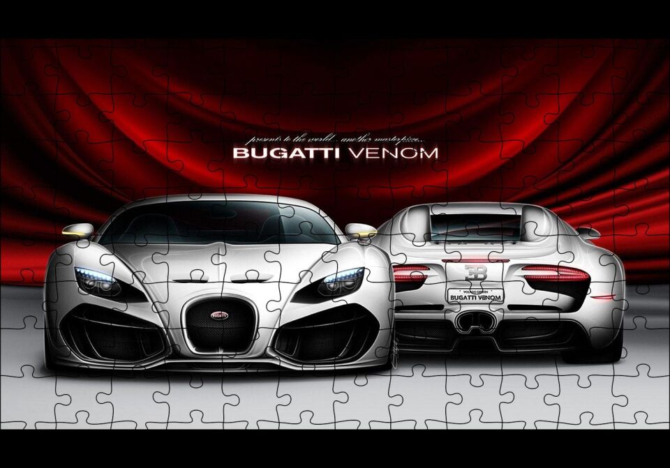 Gri Bugatti Venom Ön ve Arka Görünüş Puzzle Yapboz MDF Ahşap 120 Parça 24 cm X 34 cm