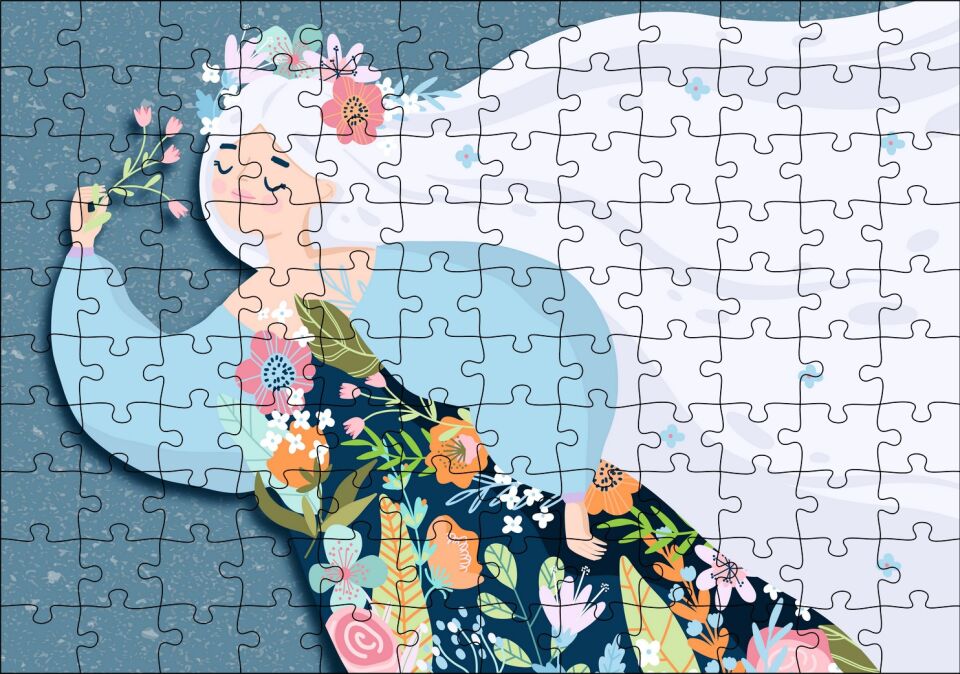 Uluslararası Kadınlar Günü Görseli Çizim Puzzle Yapboz MDF Ahşap 120 Parça 24 cm X 34 cm