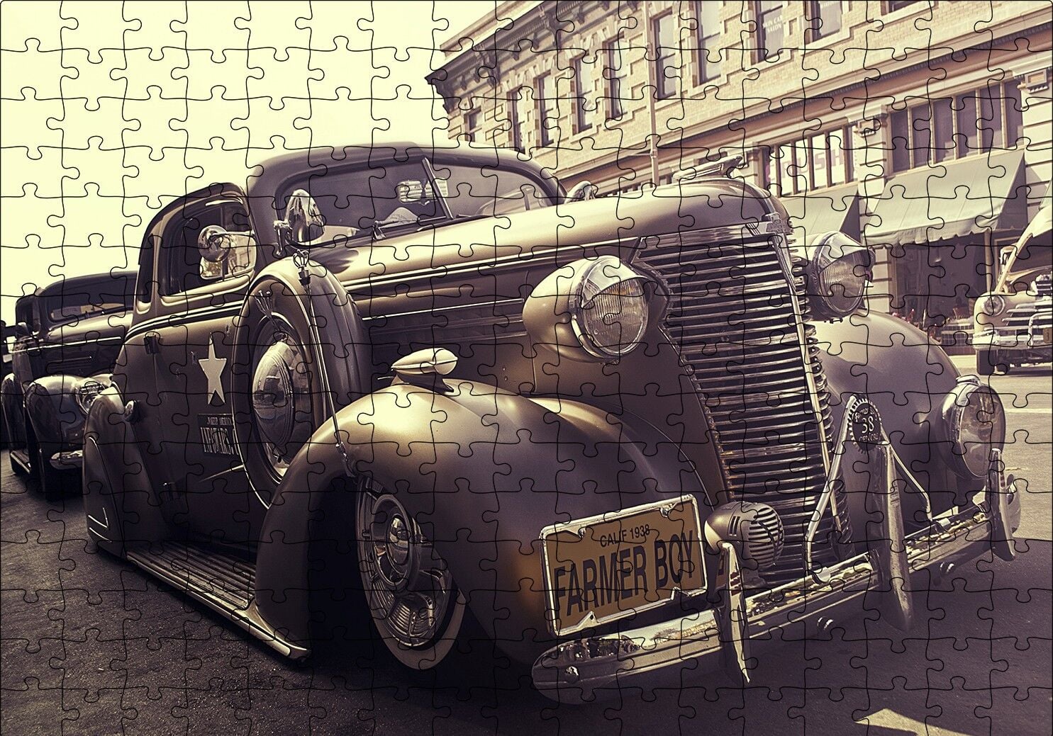 Çiftçi Çocuk Plakalı 1938 Model Antika Araç Puzzle Yapboz MDF Ahşap 255 Parça 34 cm X 49 cm