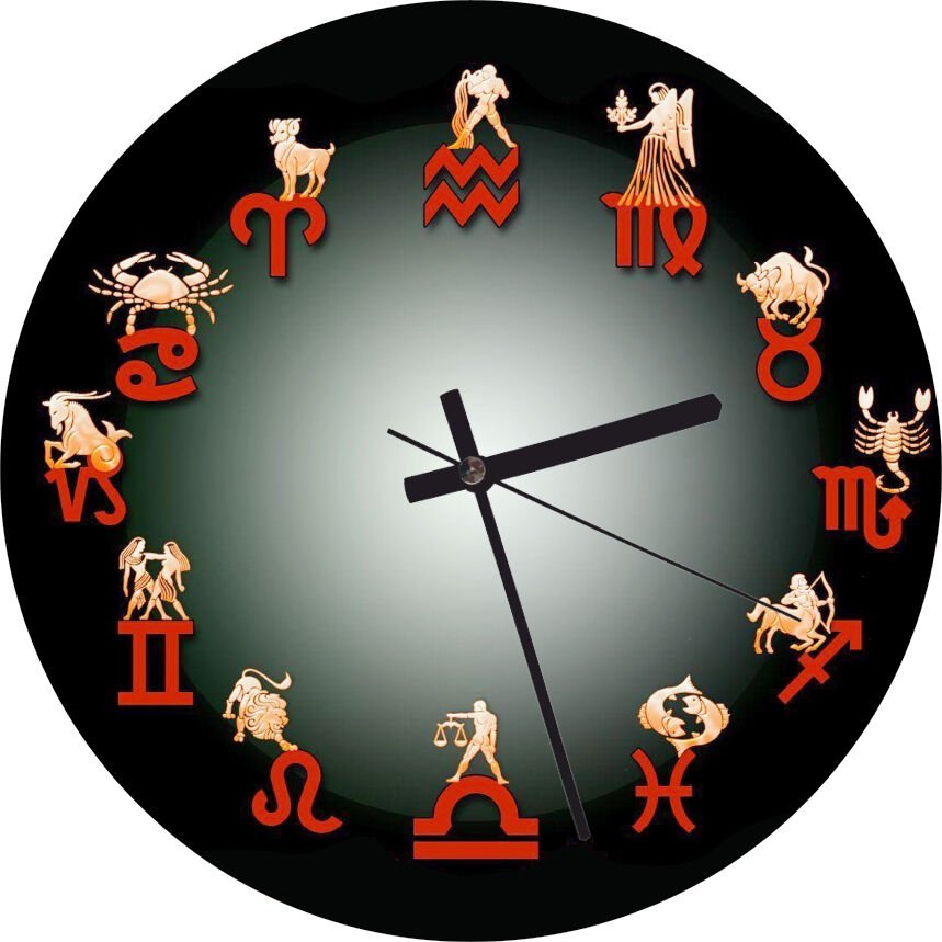 Burç Sembolleri Kırmızı Siyah Görseli Mdf Ahşap Duvar Saati