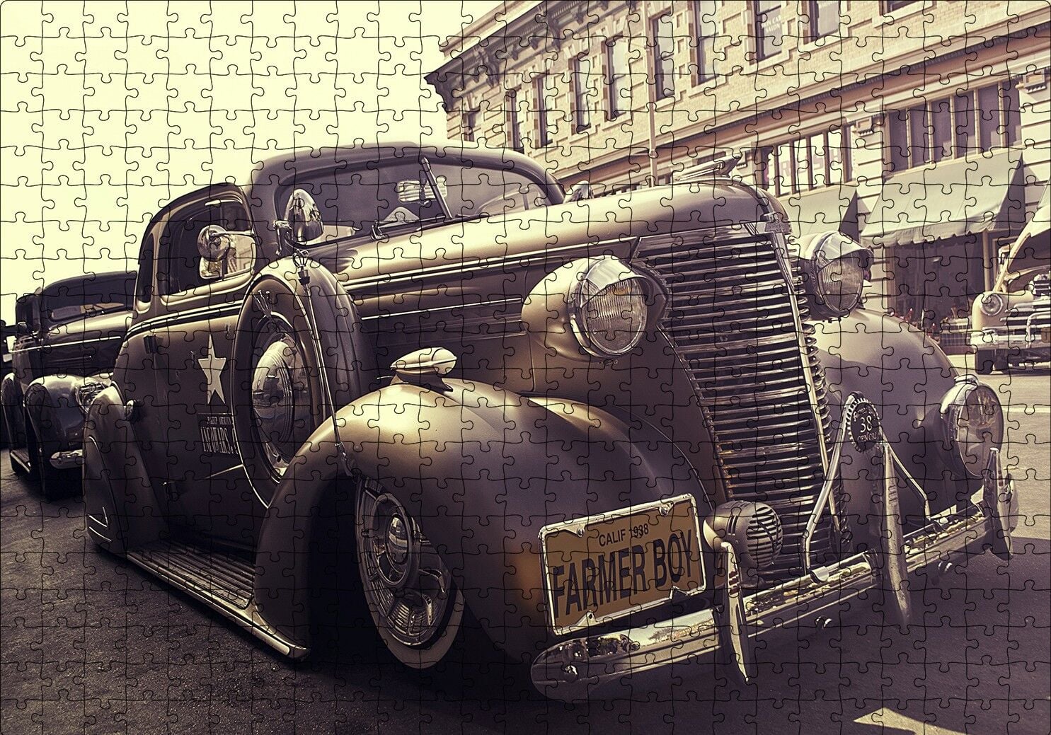 Çiftçi Çocuk Plakalı 1938 Model Antika Araç Puzzle Yapboz MDF Ahşap 500 Parça 49 cm X 68 cm