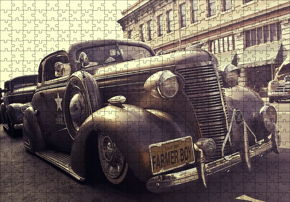 Çiftçi Çocuk Plakalı 1938 Model Antika Araç Puzzle Yapboz MDF Ahşap 500 Parça 49 cm X 68 cm