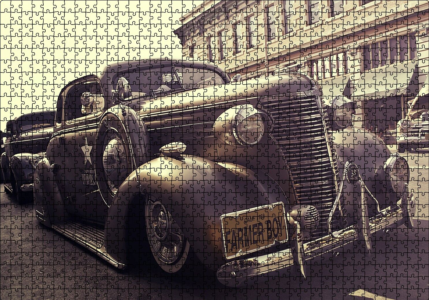 Çiftçi Çocuk Plakalı 1938 Model Antika Araç Puzzle Yapboz MDF Ahşap 1000 Parça 49 cm X 68 cm