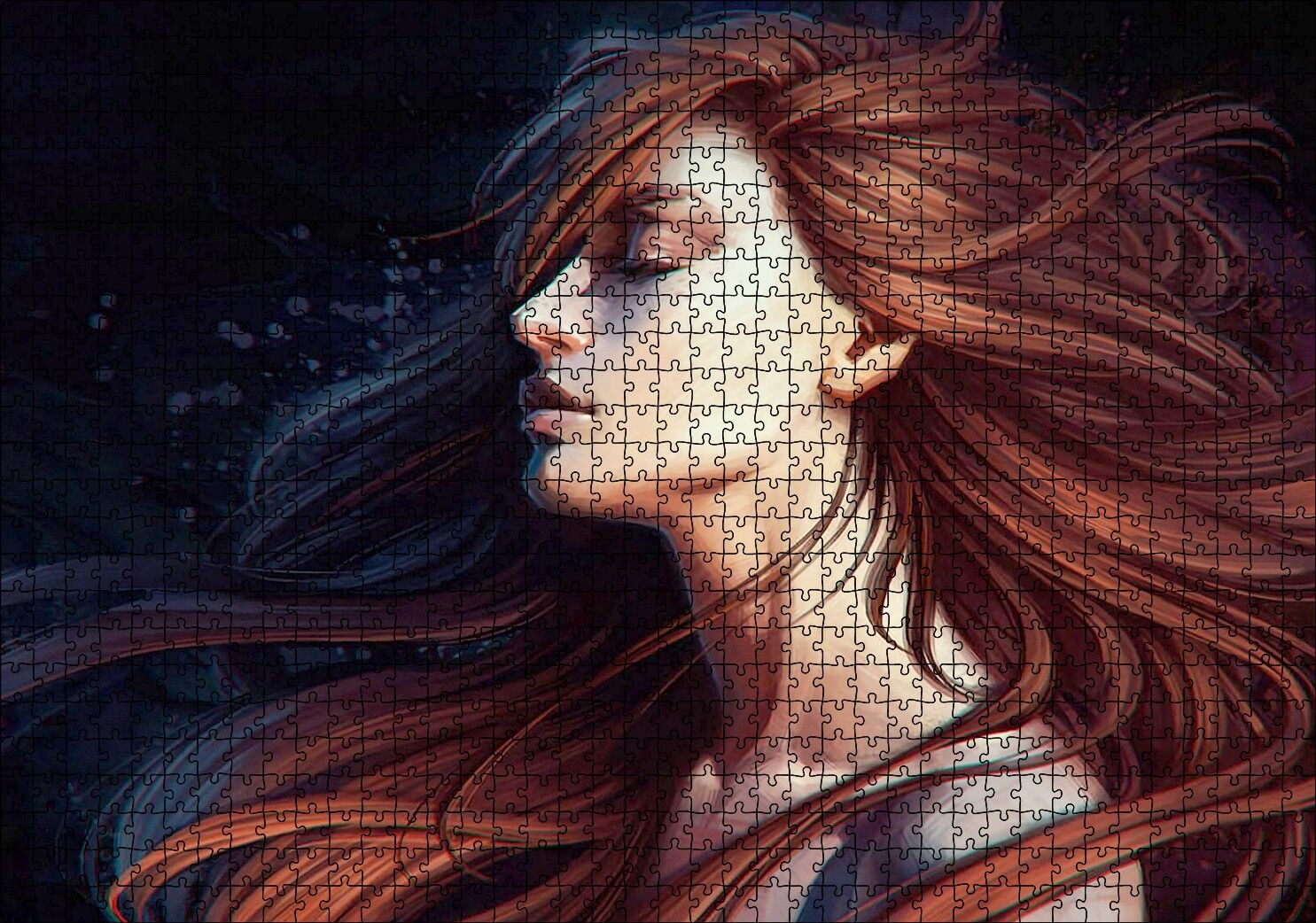 Kahverengi Saçlı Kız Puzzle Yapboz MDF Ahşap 1000 Parça 49 cm X 68 cm