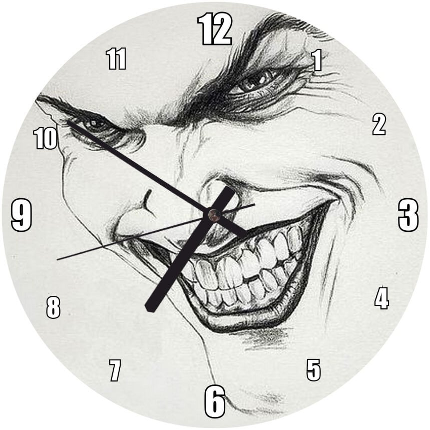 Joker Karakalem Çalışması Görseli Mdf Ahşap Duvar Saati 50 cm Çap