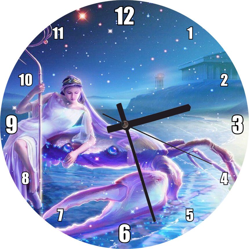 Perisi ve Yengeç Burcu Görseli Görseli Mdf Ahşap Duvar Saati
