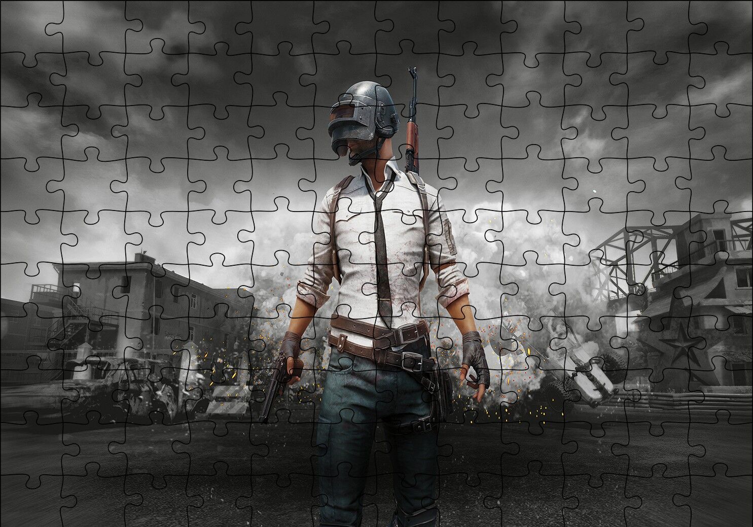 PUBG Oyuncu Cephede Puzzle Yapboz MDF Ahşap 120 Parça 24 cm X 34 cm