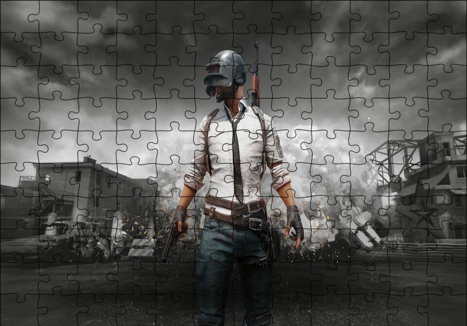 PUBG Oyuncu Cephede Puzzle Yapboz MDF Ahşap 120 Parça 24 cm X 34 cm