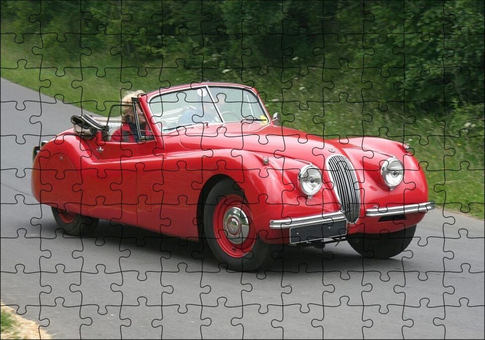 Kırmızı Jaguar XK 120 Puzzle Yapboz MDF Ahşap