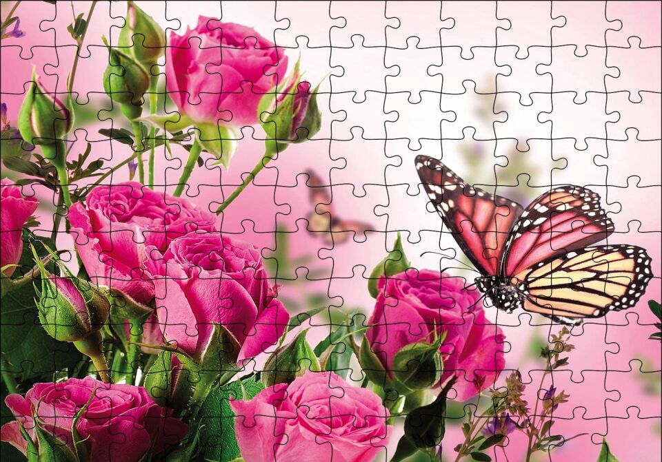 Güller ve Kelebek Puzzle Yapboz MDF Ahşap