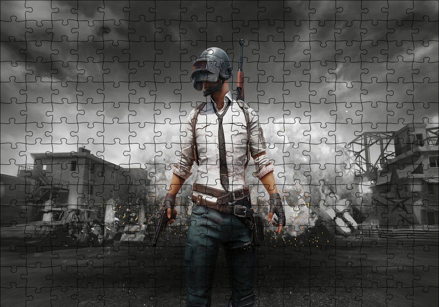 PUBG Oyuncu Cephede Puzzle Yapboz MDF Ahşap 255 Parça 34 cm X 49 cm