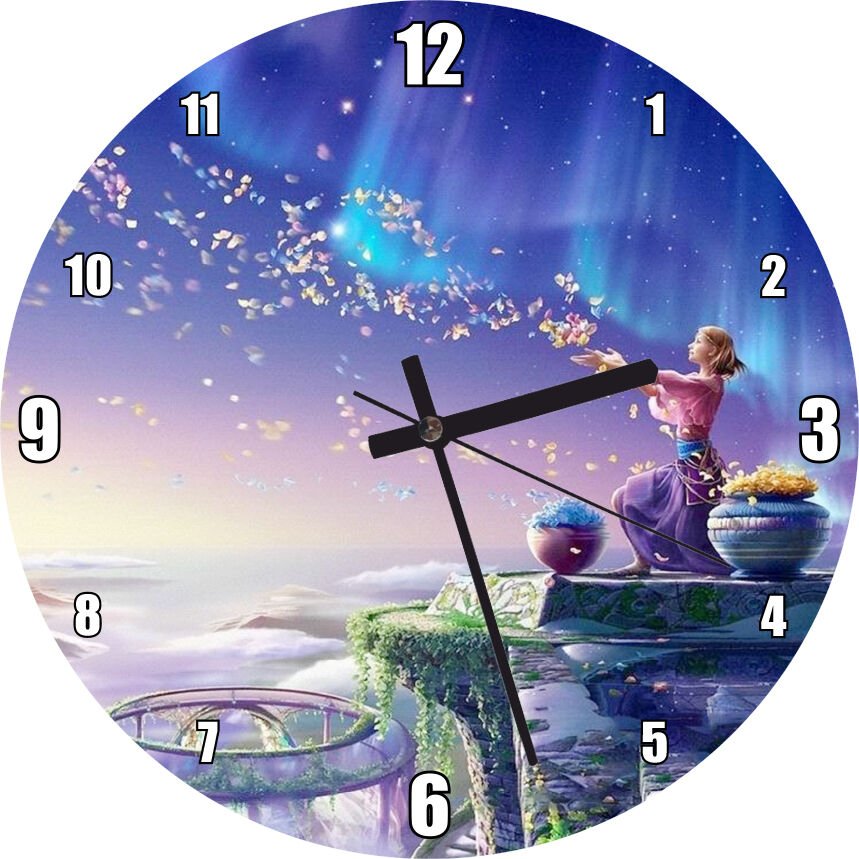 Perisi ve Saçtığı Çiçekler Görseli Mdf Ahşap Duvar Saati