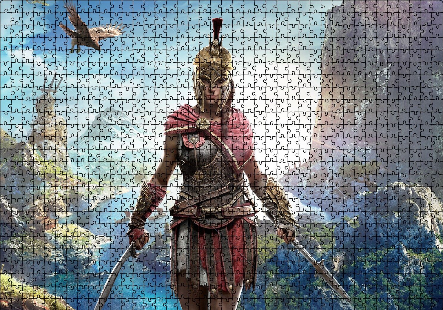 Assassins Creed Kadın Suikastçi Nehir ve Dağlar Puzzle Yapboz MDF Ahşap 1000 Parça 49 cm X 68 cm