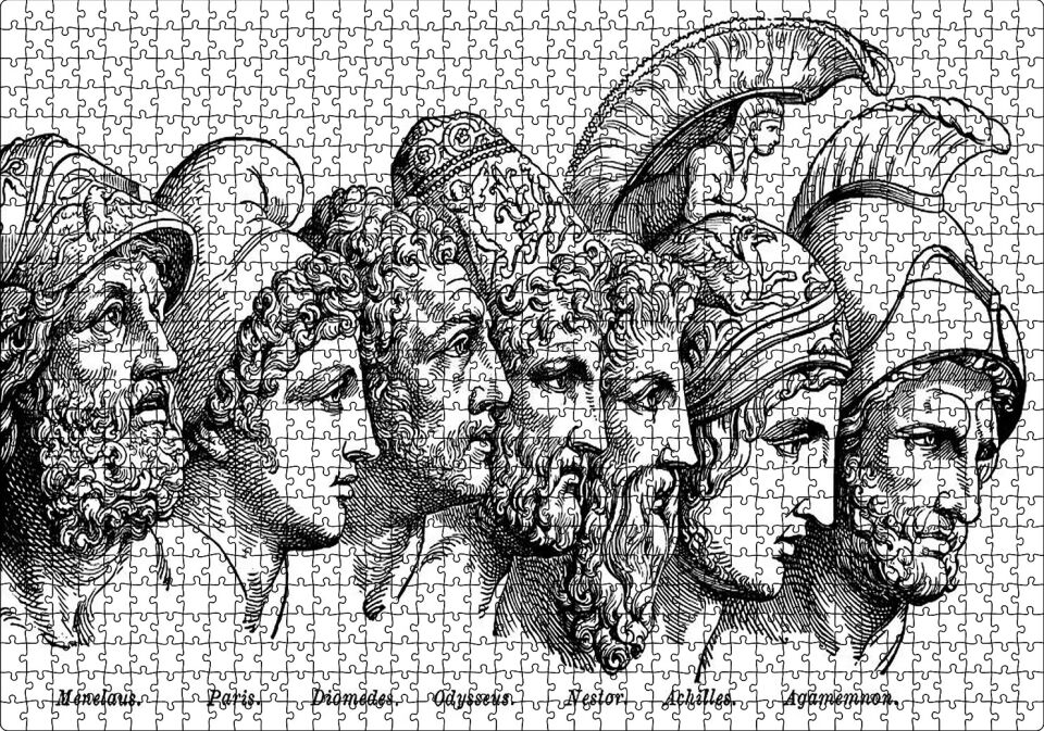 Truva Savaşı Kahramanları Puzzle Yapboz MDF Ahşap 1000 Parça 49 cm X 68 cm