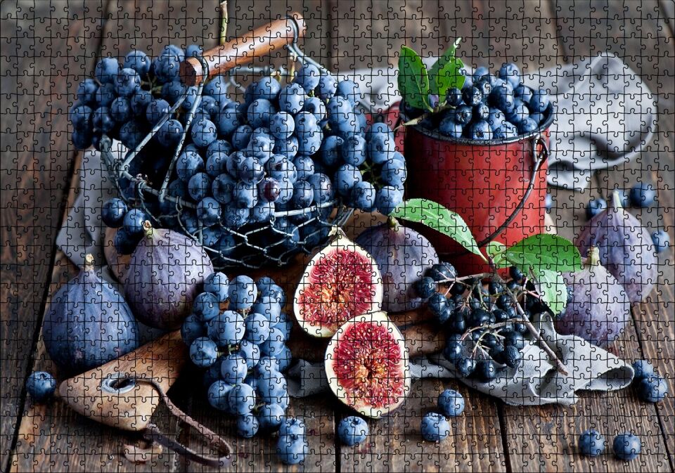 Kara Üzüm Yabanmersini ve İncir Puzzle Yapboz MDF Ahşap 1000 Parça 49 cm X 68 cm