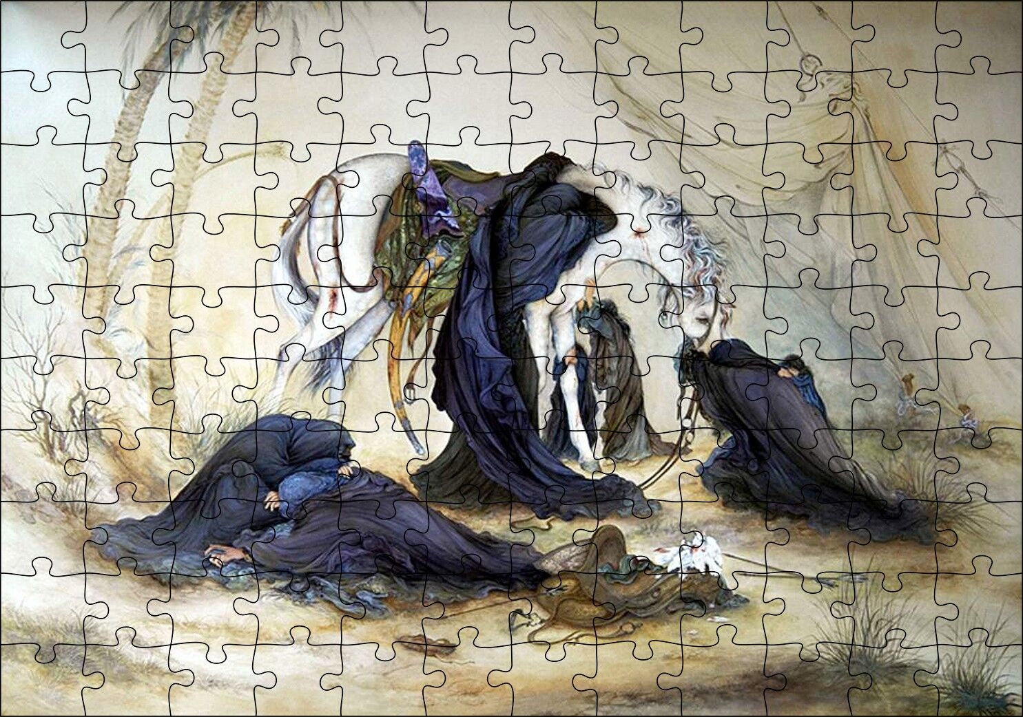 Yağlı Boya Kerbela Ağıt Resmi Puzzle Yapboz MDF Ahşap 120 Parça 24 cm X 34 cm