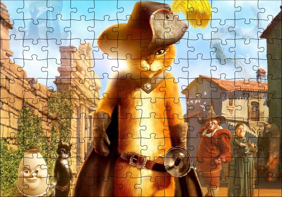 Film Çizmeli Kedi Görseli Puzzle Yapboz MDF Ahşap 120 Parça 24 cm X 34 cm