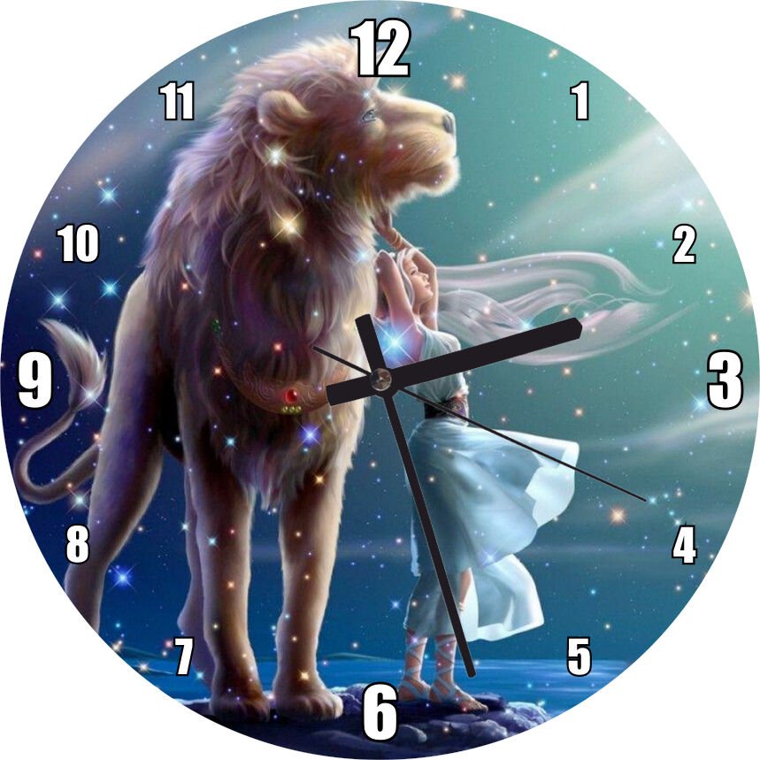 Perisi Ve Aslan Burcu Görseli Mdf Ahşap Duvar Saati