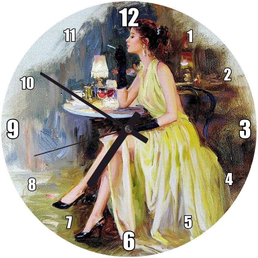Konstantin Razumov Rus Ressam Kadın Şarap Sigara Resmi Mdf Ahşap Duvar Saati 30 cm Çap
