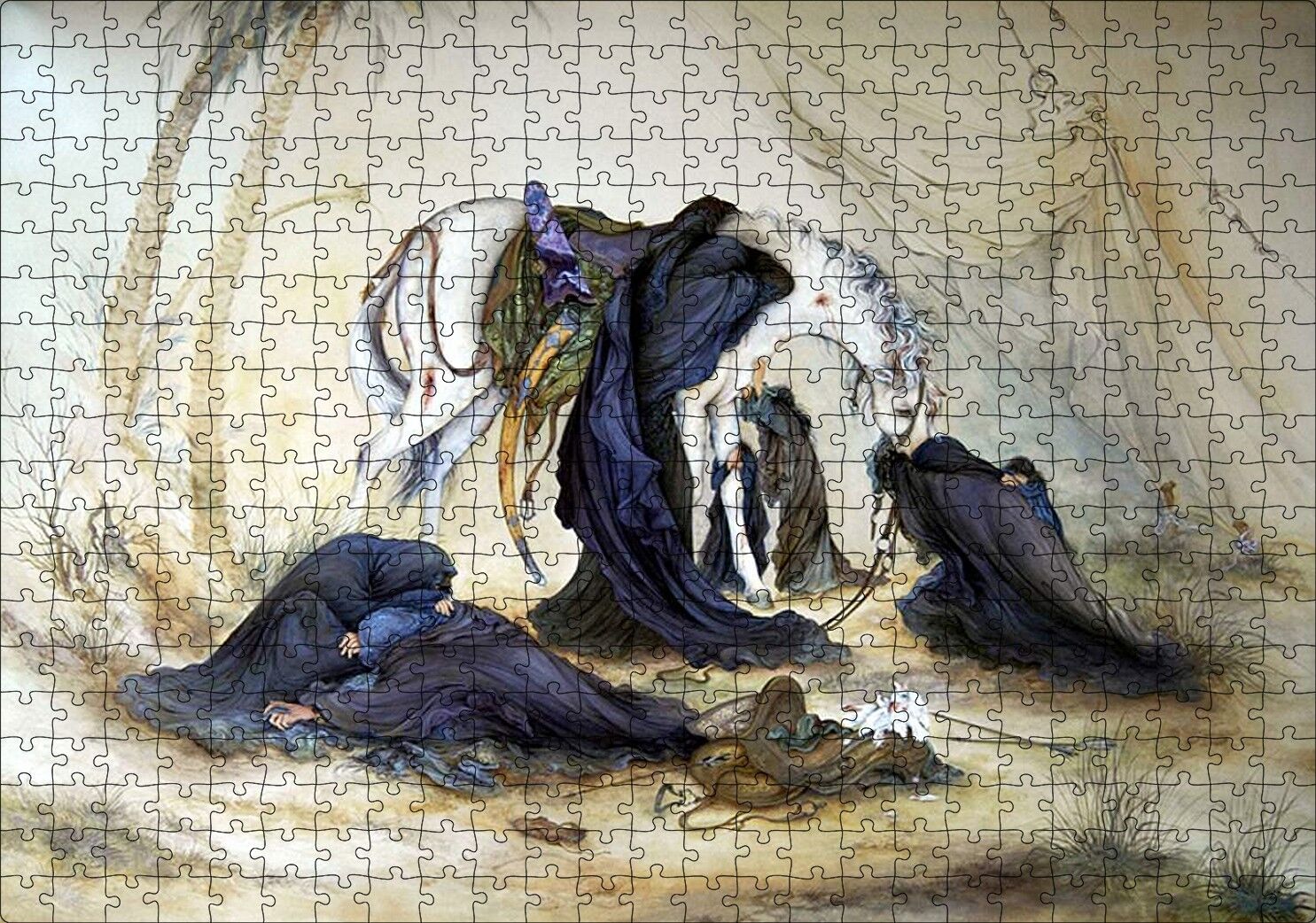Yağlı Boya Kerbela Ağıt Resmi Puzzle Yapboz MDF Ahşap 500 Parça 49 cm X 68 cm