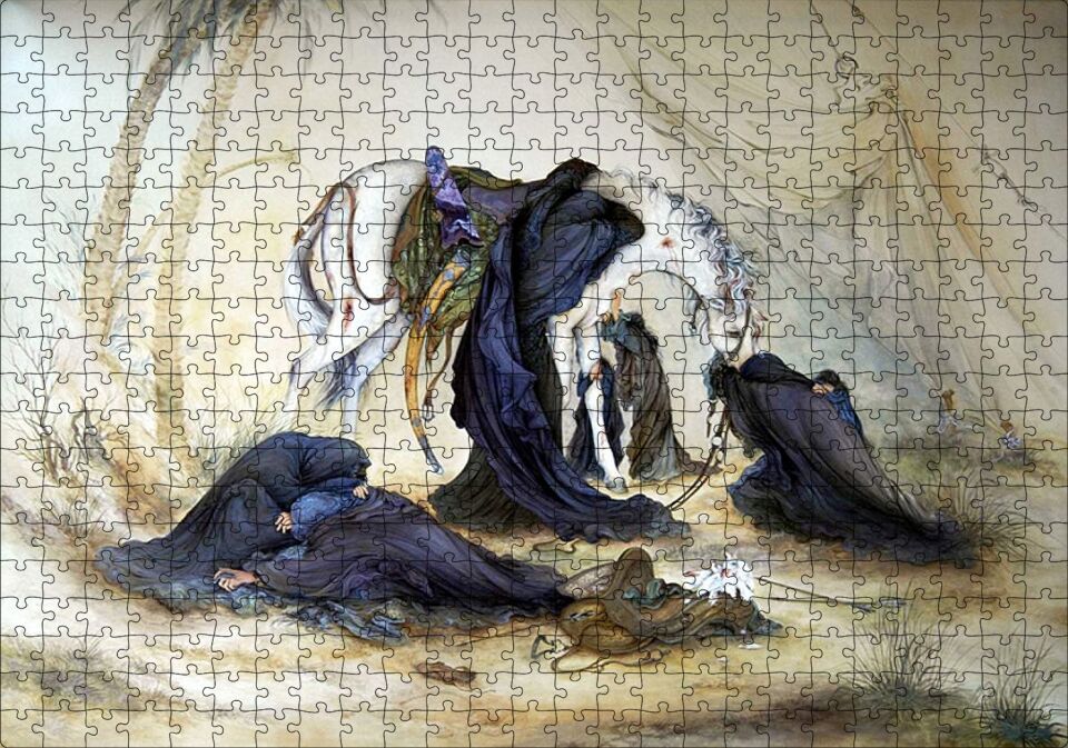 Yağlı Boya Kerbela Ağıt Resmi Puzzle Yapboz MDF Ahşap 500 Parça 49 cm X 68 cm