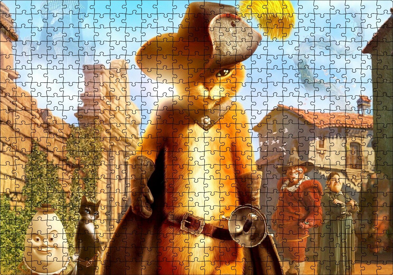 Film Çizmeli Kedi Görseli Puzzle Yapboz MDF Ahşap 500 Parça 49 cm X 68 cm