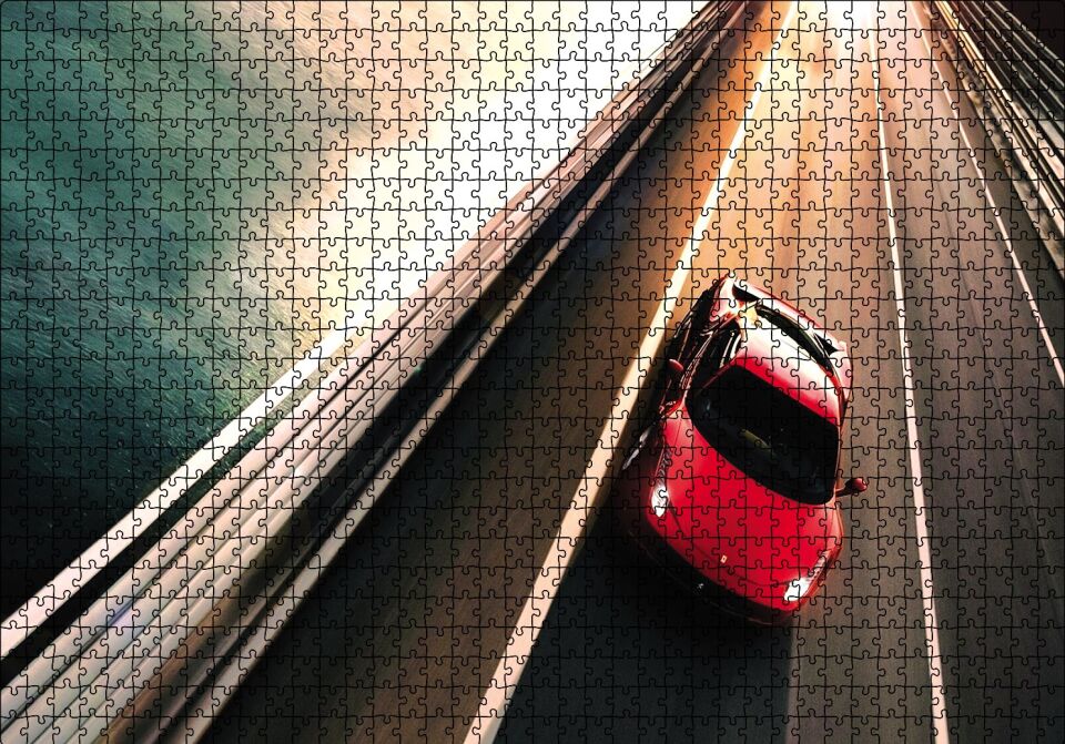 Hız Yapan Ferrari Puzzle Yapboz MDF Ahşap 1000 Parça 49 cm X 68 cm