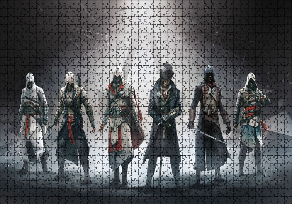 Assassins Creed Karakterler ve Kutsal Işık Puzzle Yapboz MDF Ahşap 1000 Parça 49 cm X 68 cm