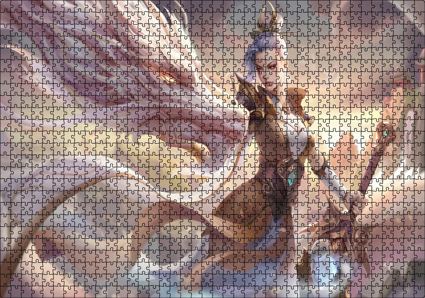 League of Legends Kadın Savaşçı ve Ak Ejderhası Puzzle Yapboz MDF Ahşap 1000 Parça 49 cm X 68 cm