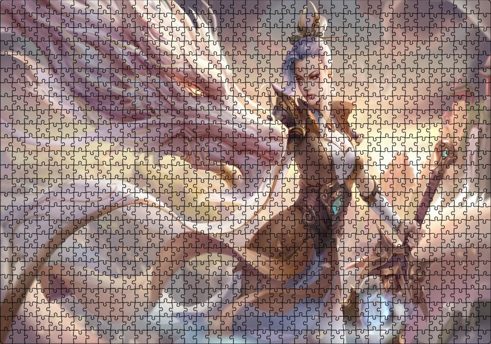 League of Legends Kadın Savaşçı ve Ak Ejderhası Puzzle Yapboz MDF Ahşap 1000 Parça 49 cm X 68 cm