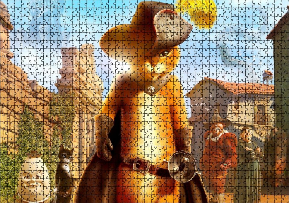 Film Çizmeli Kedi Görseli Puzzle Yapboz MDF Ahşap 1000 Parça 49 cm X 68 cm