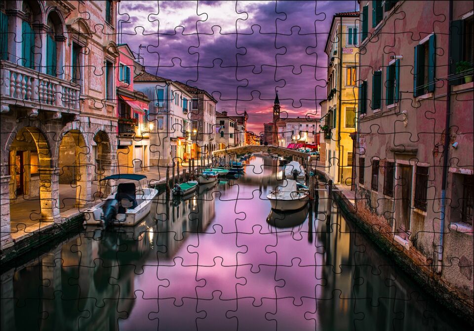 Venedik Kanalda Akşam Manzarası Puzzle Yapboz MDF Ahşap 120 Parça 24 cm X 34 cm