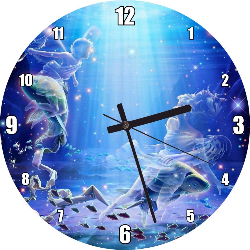 Perisi ile Yay ve Balık Burcu Mdf Ahşap Duvar Saati